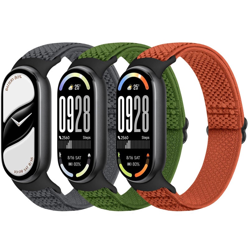 Bcuckood Elastic Bands Compatible with Xiaomi Smart Band 10/9/8 for Women Men, Stretchy Solo Loop Soft Nylon Elastic Strap Replacement Wristband for Xiaomi Mi Band 10/9/8ï¼Œ3 PCS - Image 1