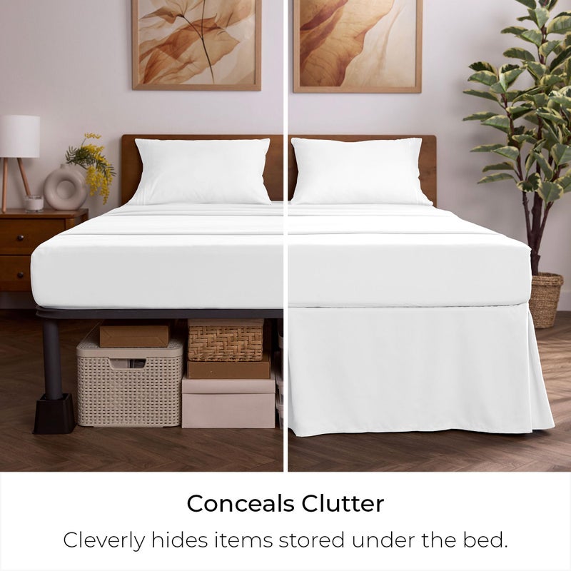 Mellanni Bed Skirt King Size - Bed Skirting - 15-Inch Tailored Drop Pleated Dust Ruffle - Hotel Luxury Bedding - Wrinkle, Fade, Stain Resistant - 1 Bedskirt (King, White) - Image 3