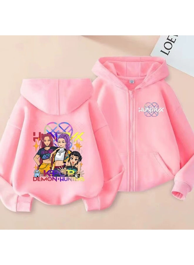 general KPop Korean-style printed fashionable boys' and girls' zip-up hooded sweatshirt for autumn and winter casual wear - Image 1