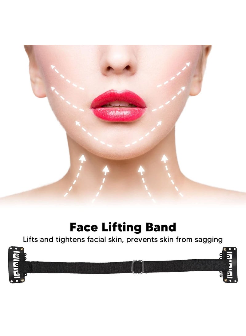 كابتن تيك Facelift Bands with Clips, 2PCS Nylon Face Lifting Band with Hairclip Adjustable Elastic Facial Belt Eye Wrinkle Removal Facial Lifting Belt for Women Facial Skin Tightening - Image 2