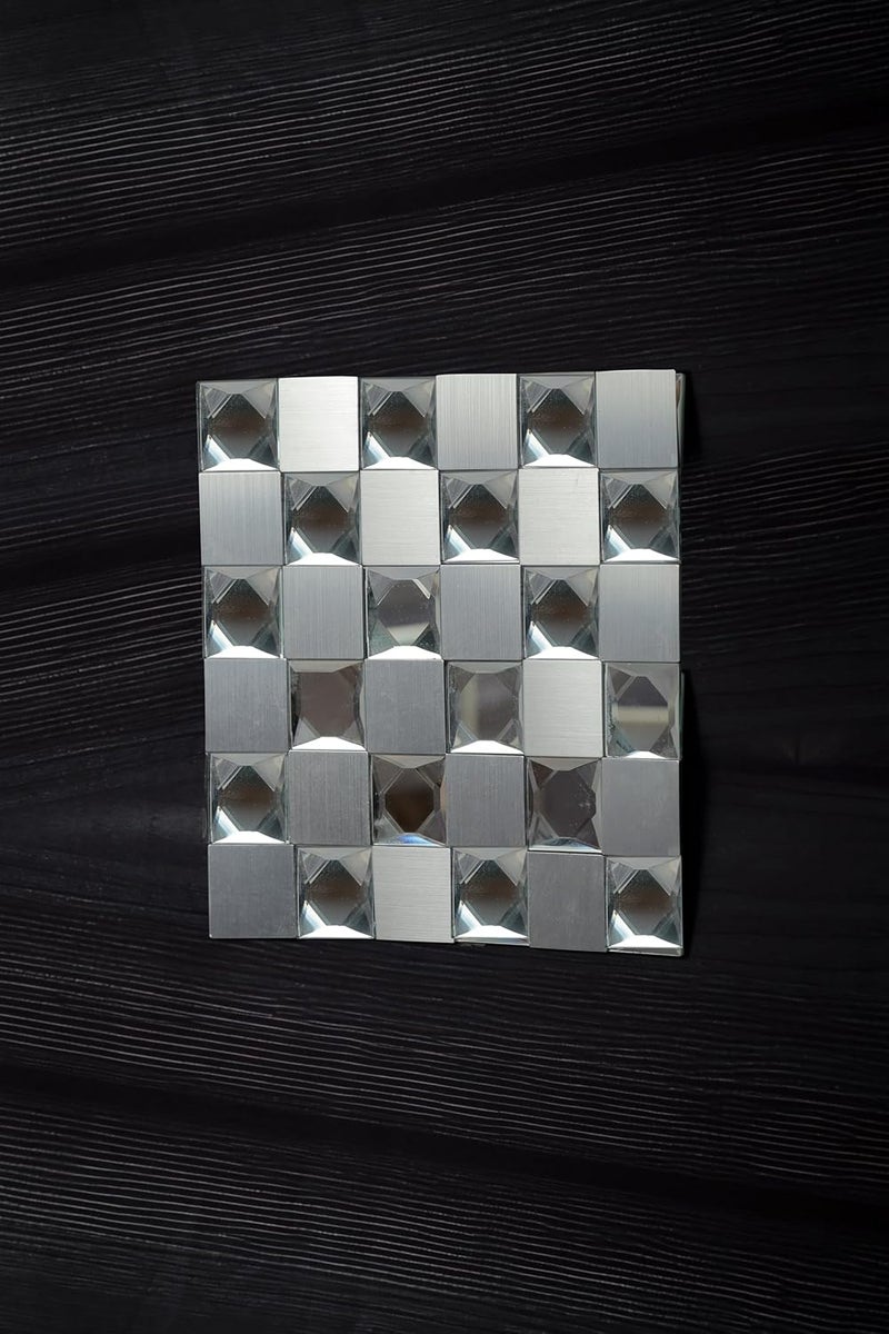 CONSILA SelfAdhesive Glass Mirror Mosaic Tiles Sticker Mirror Glass Tiles 3D Stickers for Bathroom Peel Stick Back splash Tiles Mirror Tiles for Wall Kitchen Bathroom 1 pc 30 x 30 Tile Checked - Image 5