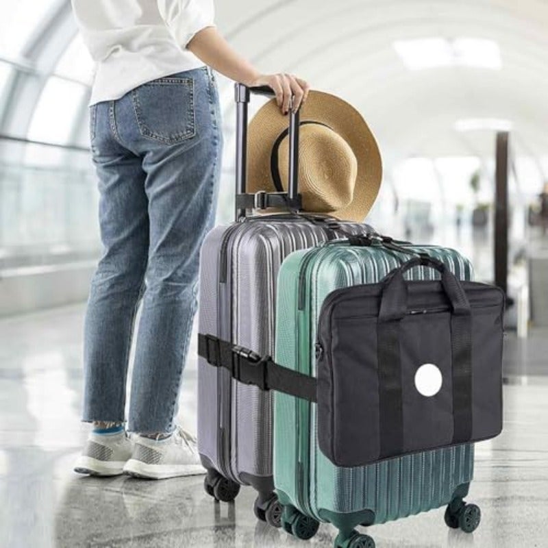 حزام حقيبة Add-A-Bag ثلاثي الحزم قابل للتعديل، مشبك أكياس سفر متين عالية القوة، حزام خافي بليّات نايلون عريض 1.5 بوصة، لربط حقائب السفر معًا، أسود - Image 2