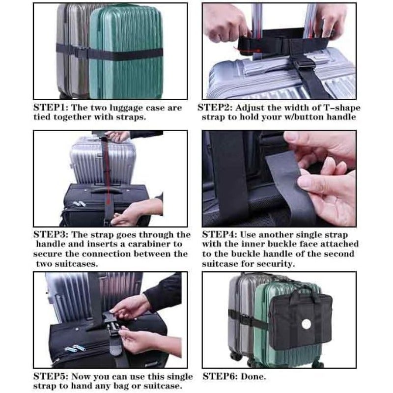 حزام حقيبة Add-A-Bag ثلاثي الحزم قابل للتعديل، مشبك أكياس سفر متين عالية القوة، حزام خافي بليّات نايلون عريض 1.5 بوصة، لربط حقائب السفر معًا، أسود - Image 3