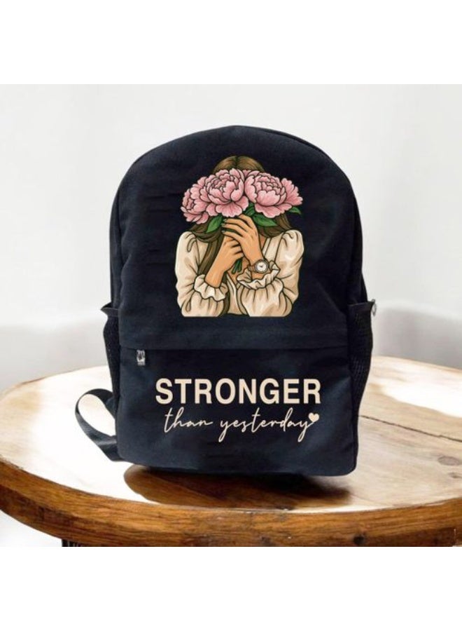 وى برنت يور جيفت  حقيبة ظهر، حقيبة مدرسية، كبيرة الحجم، لحمل اللابتوب، بمقاس 30 × 40 سم، مزوّدة بجيبَين، هدية لها، بتصميم مخصص، أقوى من أمس - Image 2