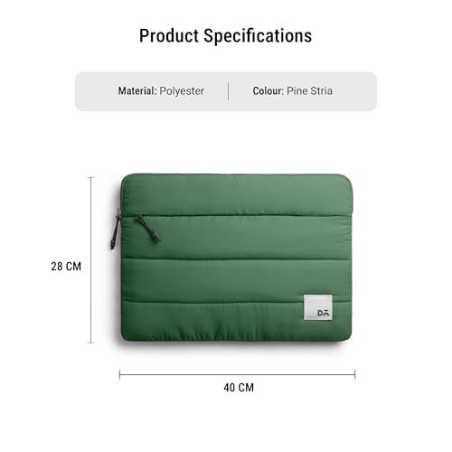 DailyObjects Medium Stria Portable Laptop Sleeve |Durable Polyester |Compatible with Laptop/MacBook Air/Pro Upto 14 Inch |Lightweight Water Resistant Fabric |Padded Compartment with Zip Closure- Green - Image 3