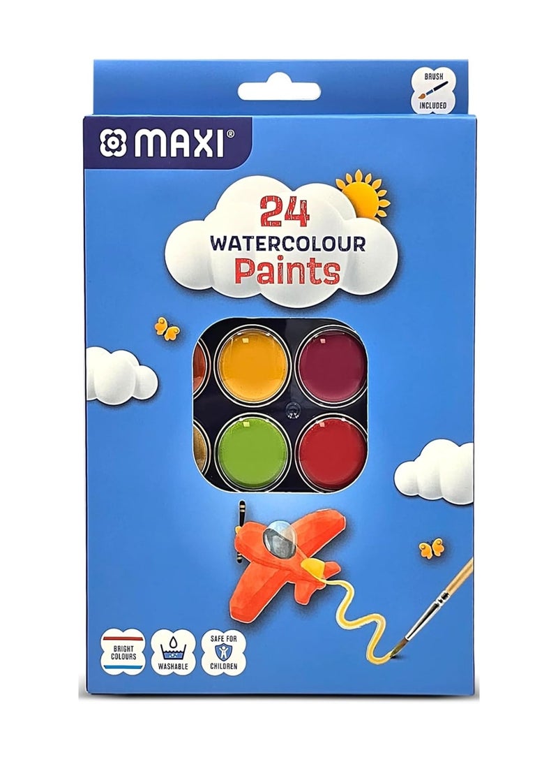 Maxi 24-Colour Watercolour Paint Cake Set With A Paint Brush - Image 1