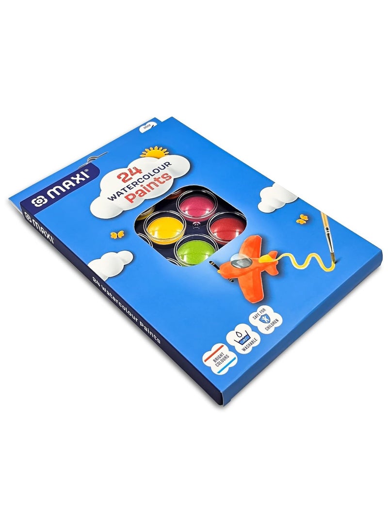 Maxi 24-Colour Watercolour Paint Cake Set With A Paint Brush - Image 5