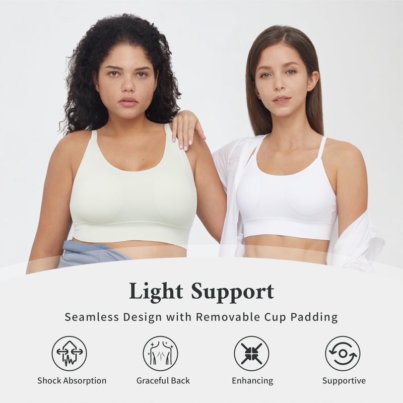 AMRIY Womenâ€™s Seamless Ribbed Sports Bra with Removable Pads Adjustable Thin Straps Light Support Workout Everyday Bra Green Blue, L - Image 2