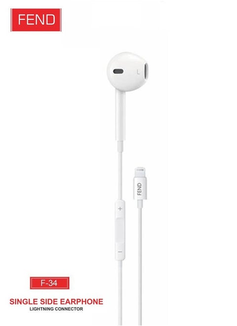 Fend F34 Single Side Lightning Earpods With High Quality Sound HD Clear Microphone and Inline Remote Designed For iPhones