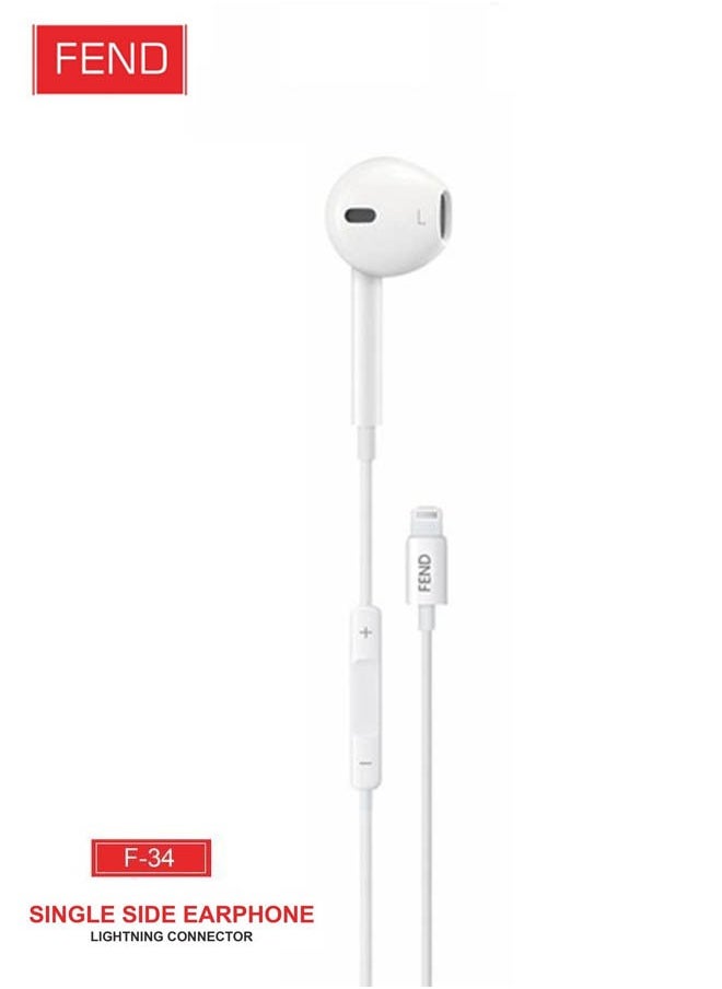 FEND - Fend F34 Single Side Lightning Earpods With High Quality Sound HD Clear Microphone and Inline Remote Designed For iPhones - Image 1
