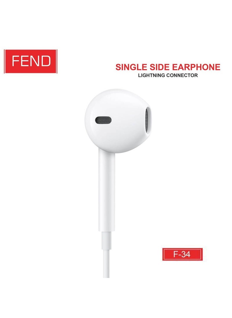 FEND - Fend F34 Single Side Lightning Earpods With High Quality Sound HD Clear Microphone and Inline Remote Designed For iPhones - Image 1