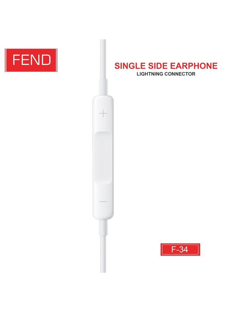 FEND - Fend F34 Single Side Lightning Earpods With High Quality Sound HD Clear Microphone and Inline Remote Designed For iPhones - Image 1