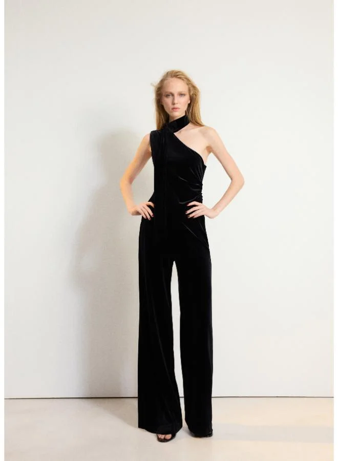 Mango Velvet Scarf-Collar Jumpsuit