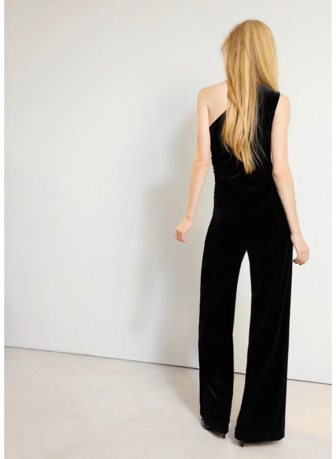 Mango Velvet Scarf-Collar Jumpsuit