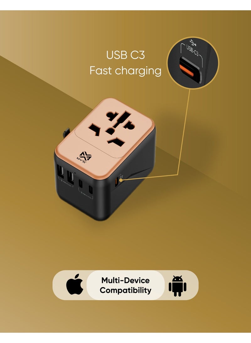 MYX TravelX 35W Gold Edition International Travel Adapter | 5 Port + AC | Universal Plug (EU, UK, USA, AU, Asia) - Image 3