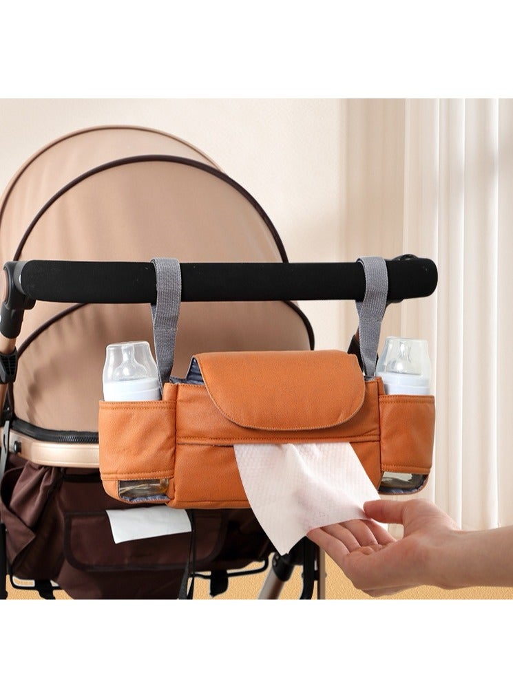 حقيبة عربة أطفال برتقالية اللون بسعة كبيرة حقيبة تخزين عربة الأطفال حقيبة تخزين عربة الأطفال - Image 2