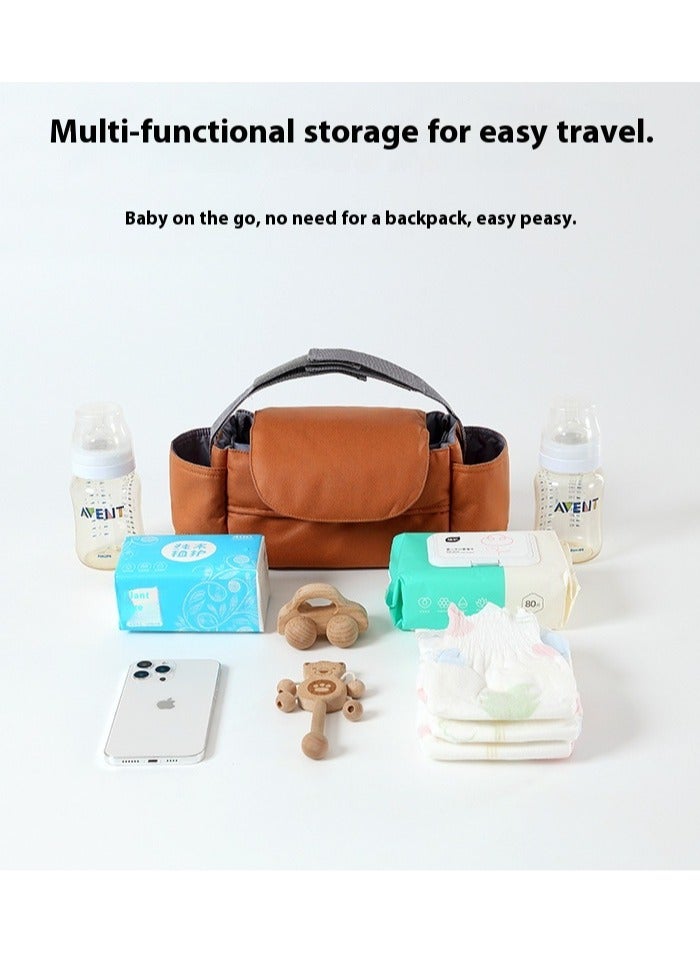 حقيبة عربة أطفال برتقالية اللون بسعة كبيرة حقيبة تخزين عربة الأطفال حقيبة تخزين عربة الأطفال - Image 3