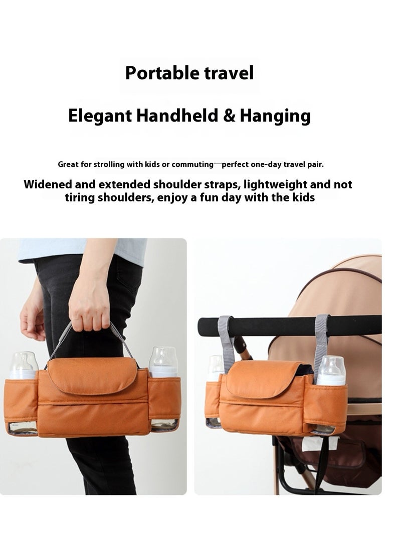 حقيبة عربة أطفال برتقالية اللون بسعة كبيرة حقيبة تخزين عربة الأطفال حقيبة تخزين عربة الأطفال - Image 4