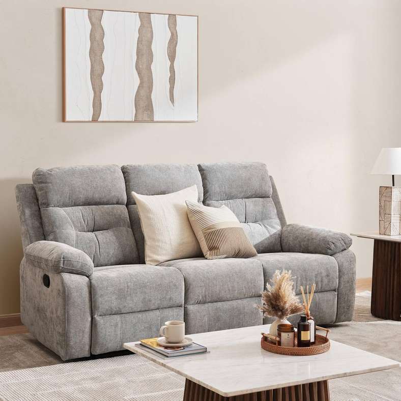 Pan Home CALTOM 3 SEATER RECLINER SOFA - GREY - Image 1