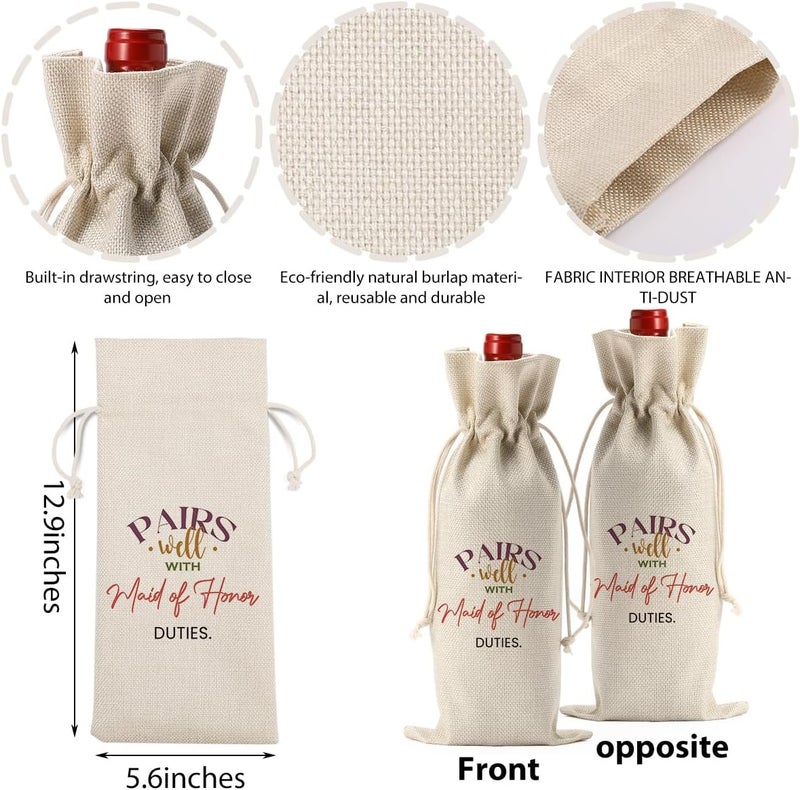 FBCCZEY Maid of Honor Bridesmaid Proposal Gifts Maid of Honor Bridesmaid Wine Bag Wedding Engagement Gift for Bridesmaid Pairs Well with Maid of Honor Duties Wine Bags - Image 1