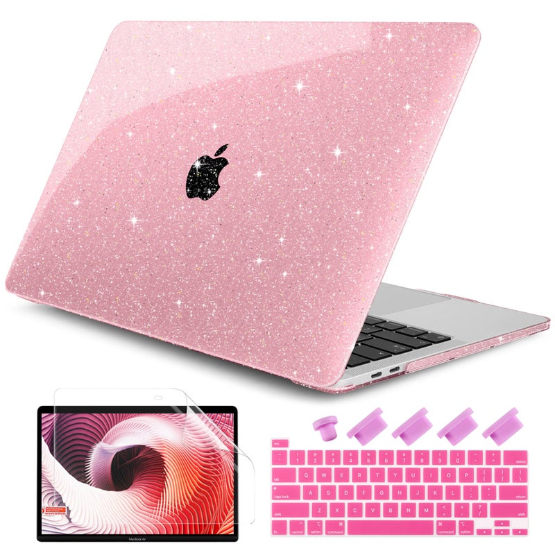 DONGKE for MacBook Pro 13 inch Case 2023 2022 2021 2020 Release Model A2338 M2/M1 A2289 A2251 with Touch Bar & Touch ID, Glitter Bling Plastic Hard Shell Case & Keyboard Cover, Star Pink - Image 1