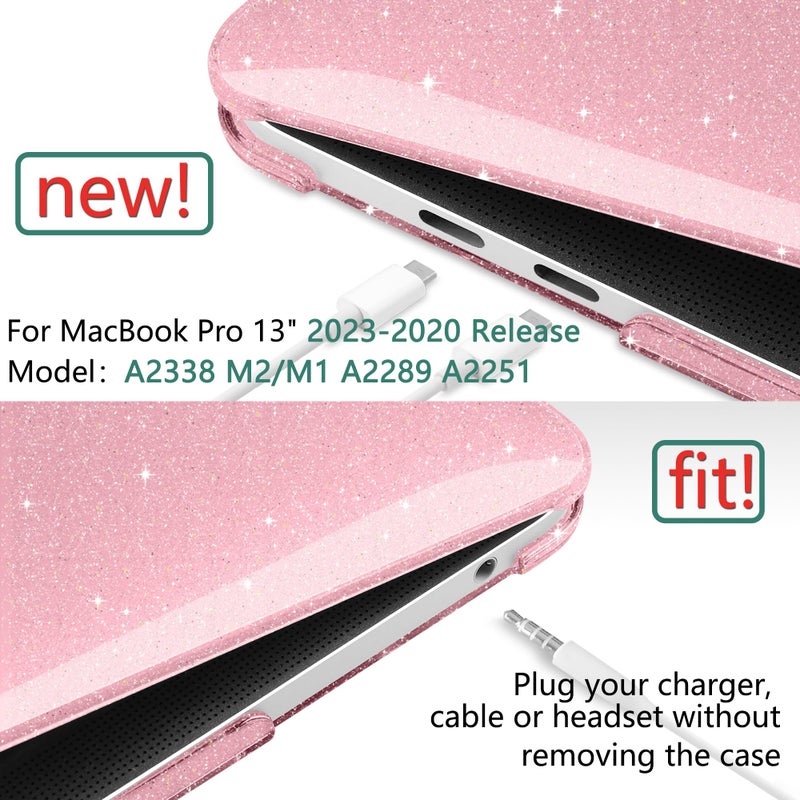 DONGKE for MacBook Pro 13 inch Case 2023 2022 2021 2020 Release Model A2338 M2/M1 A2289 A2251 with Touch Bar & Touch ID, Glitter Bling Plastic Hard Shell Case & Keyboard Cover, Star Pink - Image 2