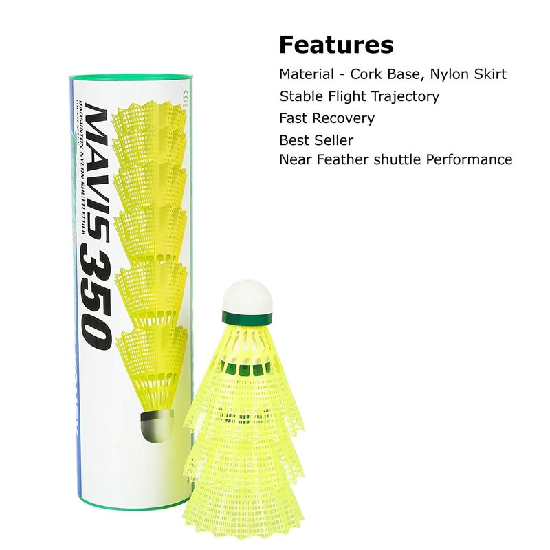 Yonex Mavis 350 Green Cap Nylon Shuttlecock – Pack of 6 Slow Speed Badminton Shuttlecocks - Image 3