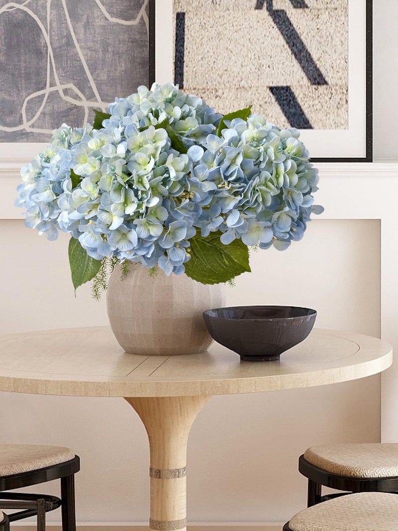 ZYTUYO 20" 4PCS Artificial Light Blue Hydrangea Flowers Large Faux Latex Real Touch Fake Hydrangeas Silk Bouquet with Leaves Stems for Family Table Office Wedding Party Arrangements - Image 2