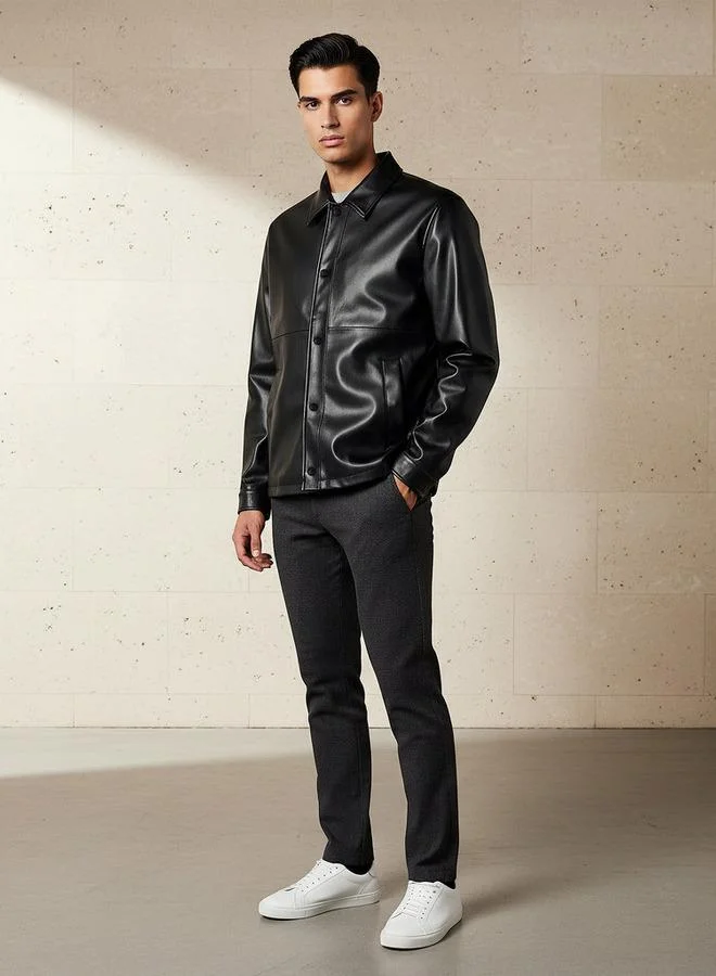 Iconic Iconic Men Regular Fit Button Through Biker Jacket