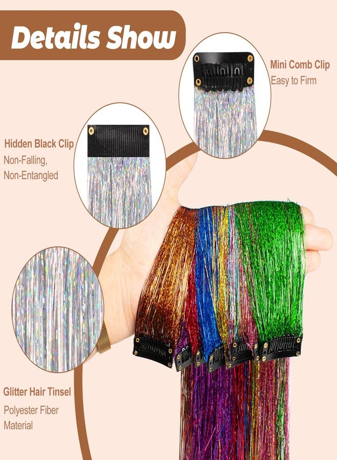 LADYAMZ Clip In Tinsel Hair Extensions 10 PCS, 19.7 Inch Glitter Fairy Hair Tinsel Kit Clips, Sparking Silver Hairpieces Colorful Hair Accessories for Girls Women Kids Gift Party Highlights (Silver) - Image 4