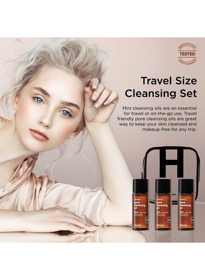 Hanskin زيت تنظيف المسام BHA، حجم تجريبي، مجموعة مزيل مكياج صغيرة للسفر، منظف لطيف للرؤوس السوداء للبشرة المختلطة والدهنية [30 مل/عبوة من 3] - Image 3