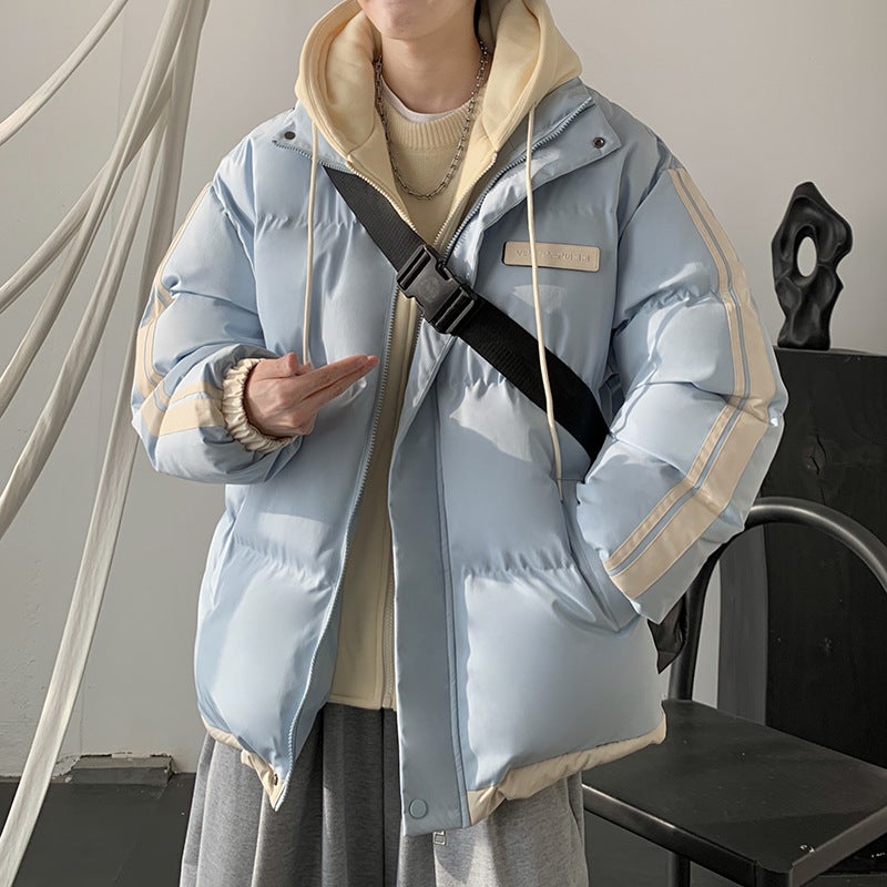 American Style Two-Piece Illusion Cotton-Padded Jacket Blazer For Men Autumn Winter 2024 New Teenage School Campus Style Color B Milan 