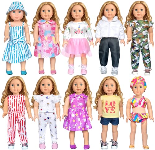 ARTST American 18 inch Doll Clothes Accessories-10 Set Doll Outfits for Girl Doll Clothes, Christmas Toys for Kids Dressing up - Image 1