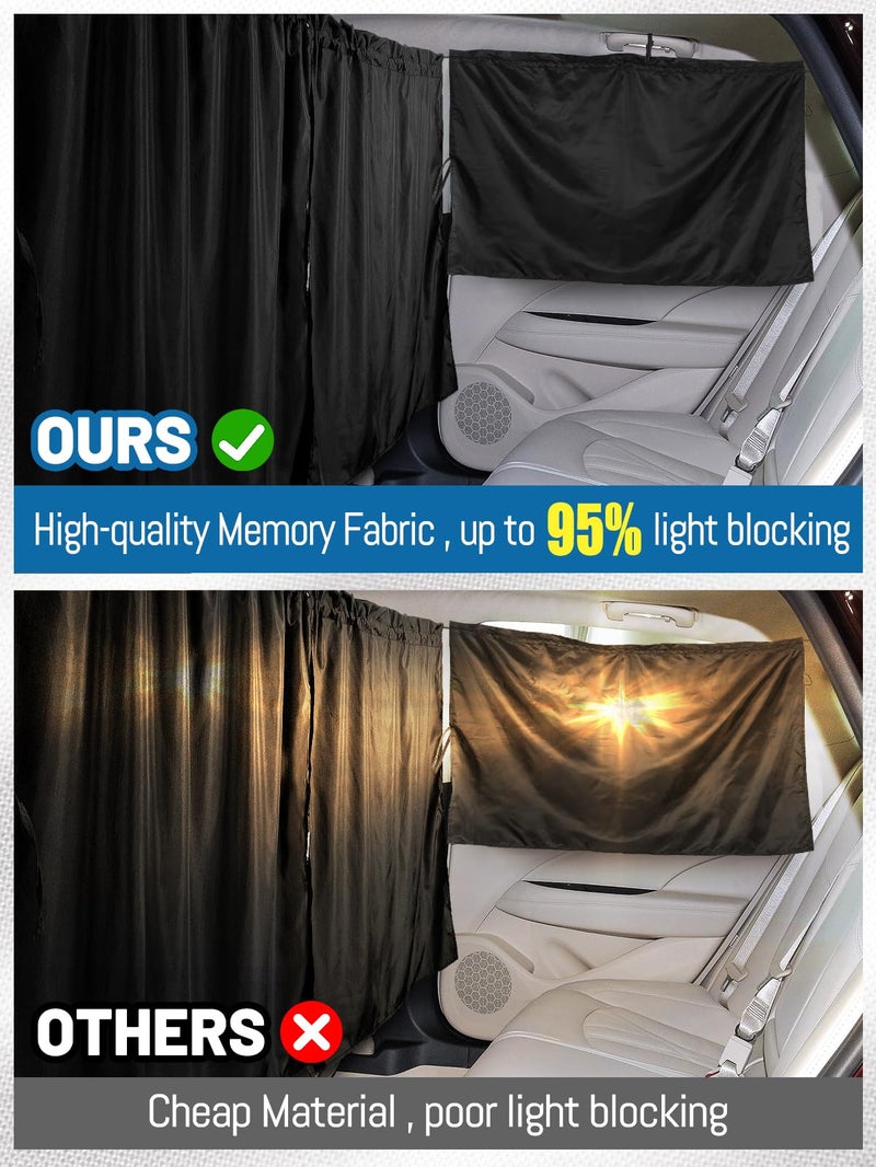 PAMASE Set of 3 Car Privacy Curtains - 95% Light Blocking Fabric Rear Seat & Side Windows Divider Curtain Baby Shades, Wide Sedan SUV Sunshade Screen Covers for Travel Camping Nap Sleeping - Image 2