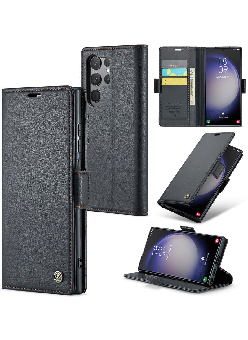 CaseMe - Flip Wallet Case For Samsung Galaxy S24 Ultra, [RFID Blocking] PU Leather Wallet Flip Folio Case with Card Holder Kickstand Shockproof Phone Cover (Black) - Image 1