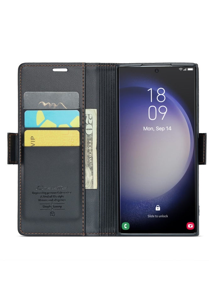 CaseMe - Flip Wallet Case For Samsung Galaxy S24 Ultra, [RFID Blocking] PU Leather Wallet Flip Folio Case with Card Holder Kickstand Shockproof Phone Cover (Black) - Image 1