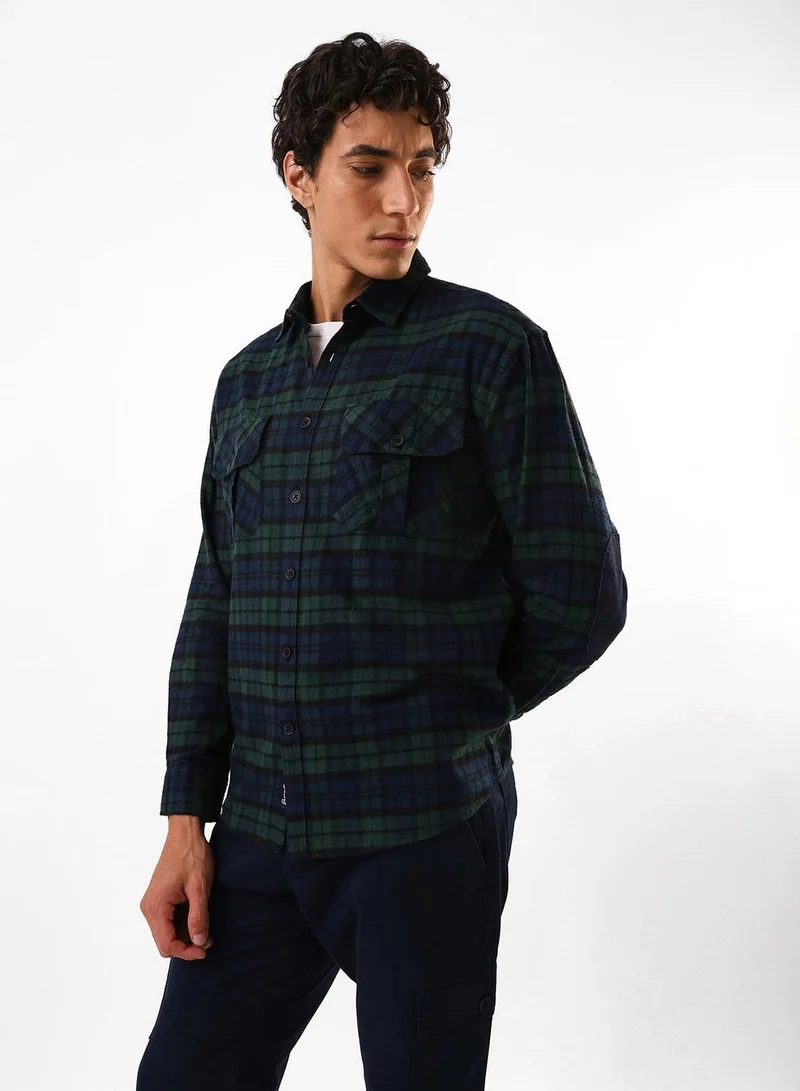 Dennis Lingo Men's Green & Blue 100% Cotton Casual Button Down Relaxed Shirt