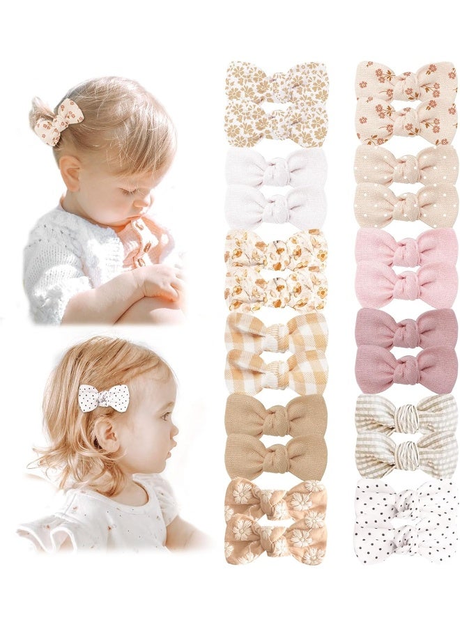 Niceye 12 Pairs Baby Hair Clips with Bow, Fully Lined Hair Bow Clips for Fine Hair Cotton Tiny Hair Barrettes for Infants, Toddlers, and Little Girls - Image 1