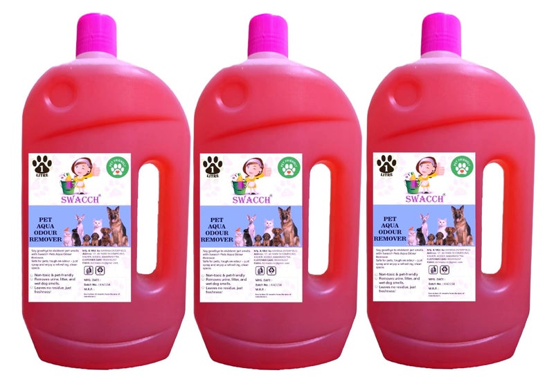 swacch Pet Aqua Odour Remover Liquid I Pet Safe Deodorizer for Home & Pet Areas I 1 Litre Pack of 3 Rose - Image 1