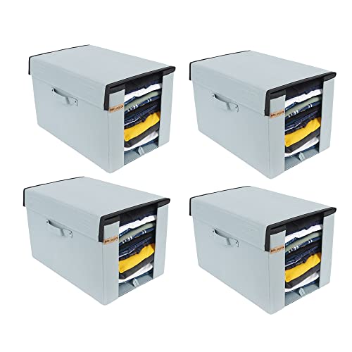 SHREY CREATION Foldable Stackable Shirt Stacker Organizer for Wardrobe | Non-Woven Cloth Storage Box with Lid & Handle for Shirts, T-Shirts & Clothes | Grey | Pack of 4 | 40x25x25 cm - Image 1