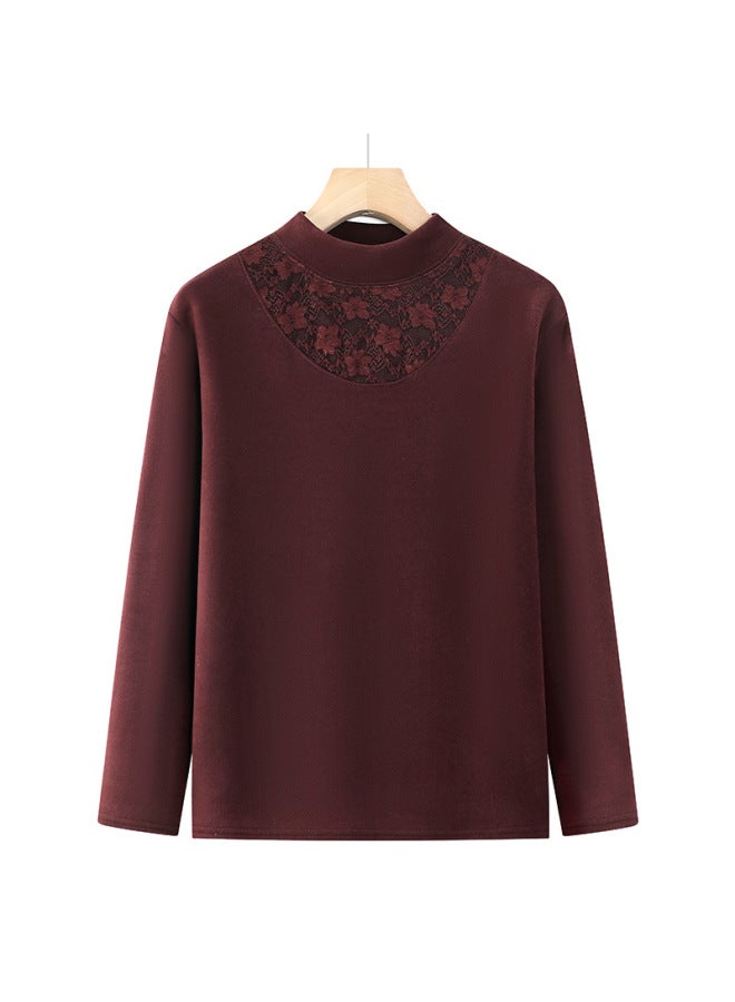 Middle-aged And Elderly Wen's Thermal T-shirt Autumn And Winter Solid Color Thermal Underwear Thickened Base Shirt Grandma Style Fleece Top