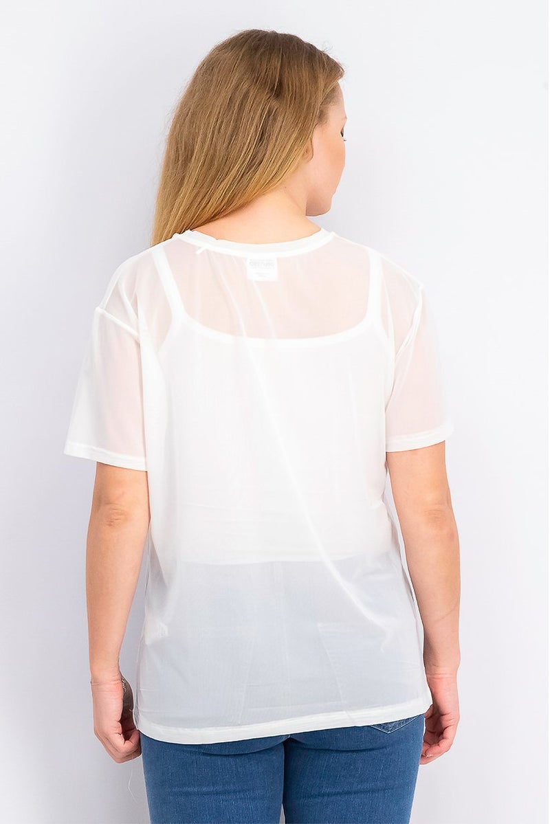 DIFUZED Women Mesh Short Sleeve Mary Poppins Top, Off White - Image 4