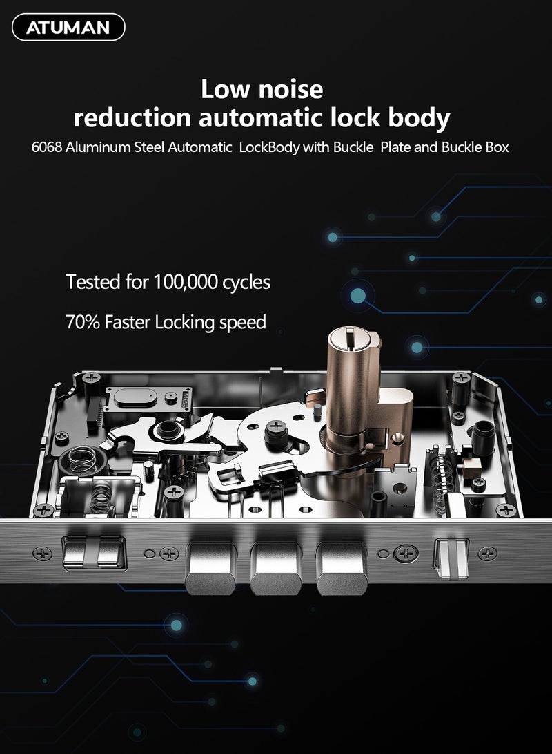 ATuMan Smart Door with Camera,Smart Door Lock,Palm Vein unlock 3D Facial Recognition,Real-Time Monitor,Two-Way Intercom,Dual Cameras, CNC Material,Tuya WiFi APP Control,Emergency USB Power - Image 5
