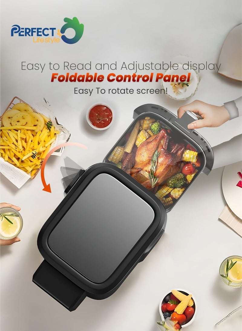 برفكت مقلاة هوائية مثالية مزدوجة المكدس 5.5 لتر + 5.5 لتر، طهي ثنائي المنطقة مع 12 إعدادًا مسبقًا، نافذة شفافة، لوحة لمس LED، تصميم موفر للمساحة، 1400 وات + 1400 وات Daf-8001، ضمان لمدة عامين، أسود - Image 4