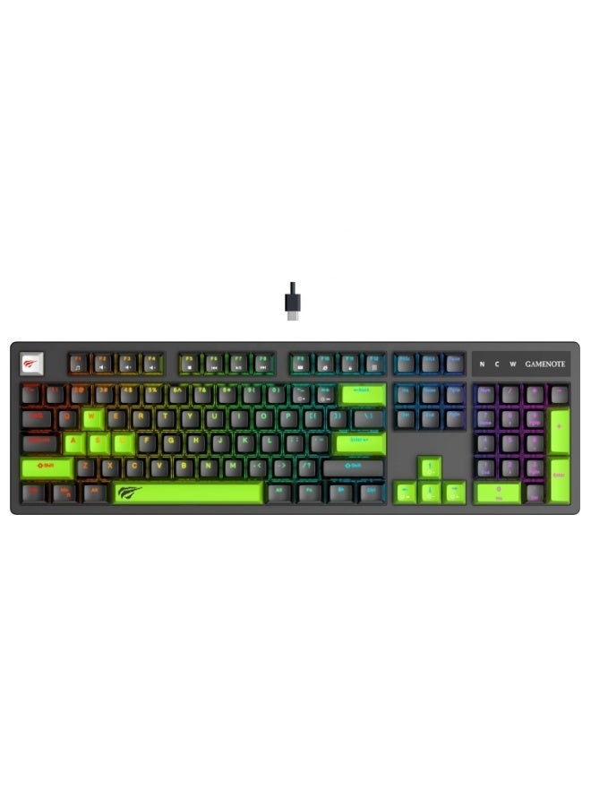 هافيت لوحة مفاتيح ألعاب ميكانيكية HAVIT KB893L سلكية RGB، 104 مفاتيح، مقاومة كاملة للأشباح، كابل USB Type-C قابل للفصل، مفاتيح ميكانيكية بعمر افتراضي يصل إلى 50 مليون ضغطة مفتاح، أسود - Image 1