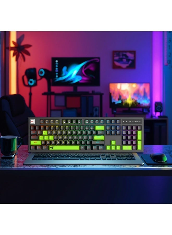 هافيت لوحة مفاتيح ألعاب ميكانيكية HAVIT KB893L سلكية RGB، 104 مفاتيح، مقاومة كاملة للأشباح، كابل USB Type-C قابل للفصل، مفاتيح ميكانيكية بعمر افتراضي يصل إلى 50 مليون ضغطة مفتاح، أسود - Image 2