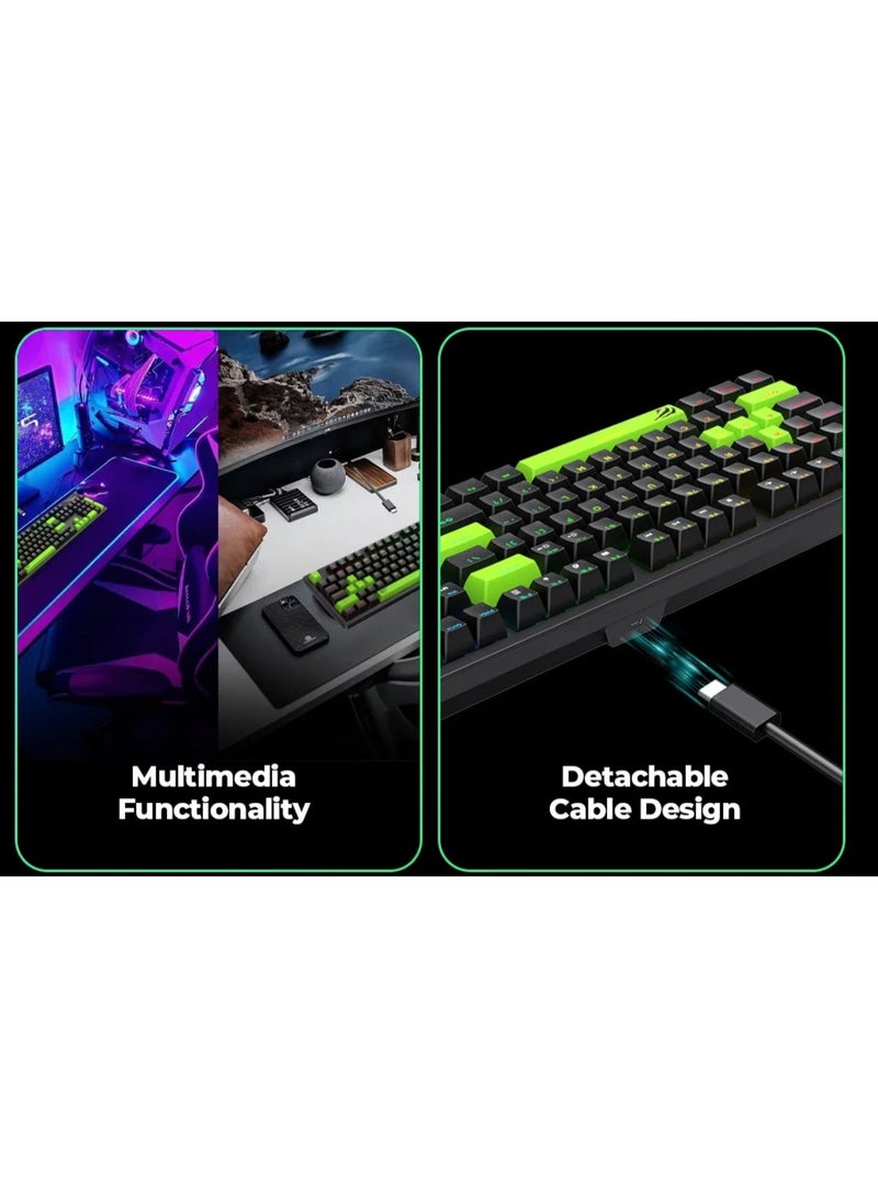هافيت لوحة مفاتيح ألعاب ميكانيكية HAVIT KB893L سلكية RGB، 104 مفاتيح، مقاومة كاملة للأشباح، كابل USB Type-C قابل للفصل، مفاتيح ميكانيكية بعمر افتراضي يصل إلى 50 مليون ضغطة مفتاح، أسود - Image 5