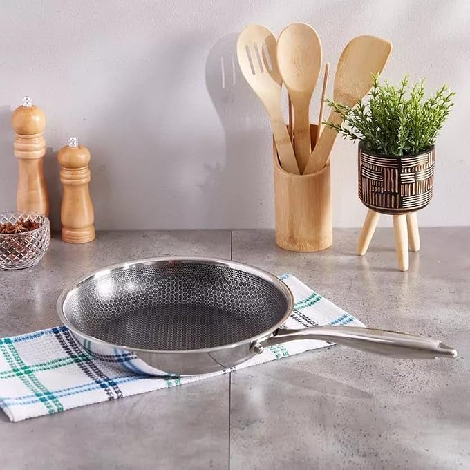 Unity Stainless Steel Stir Fry Pan Set  Nonstick Skillet With Glass Lid For Induction  Gas  ChefS Kitchen Cookware Honeycomb Pot - Image 5