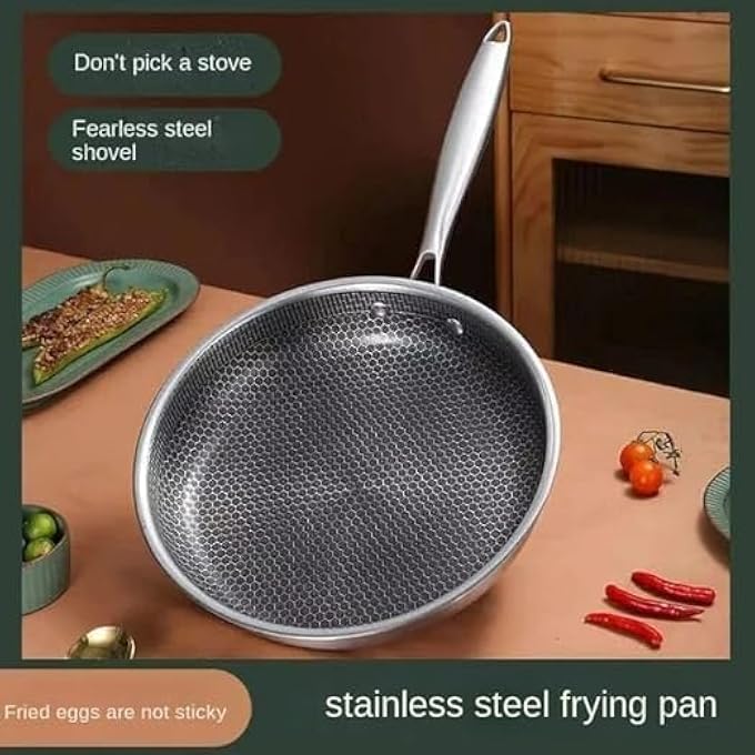 Unity Stainless Steel Stir Fry Pan Set  Nonstick Skillet With Glass Lid For Induction  Gas  ChefS Kitchen Cookware Honeycomb Pot - Image 3