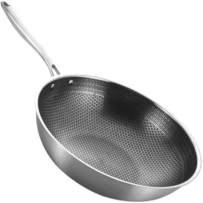 Unity Stainless Steel Stir Fry Pan Set  Nonstick Skillet With Glass Lid For Induction  Gas  ChefS Kitchen Cookware Honeycomb Pot - Image 4